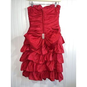 Roberta Strapless Dress Vintage -  Tiered Ruffled Ruched, Bow Rhinestone Center